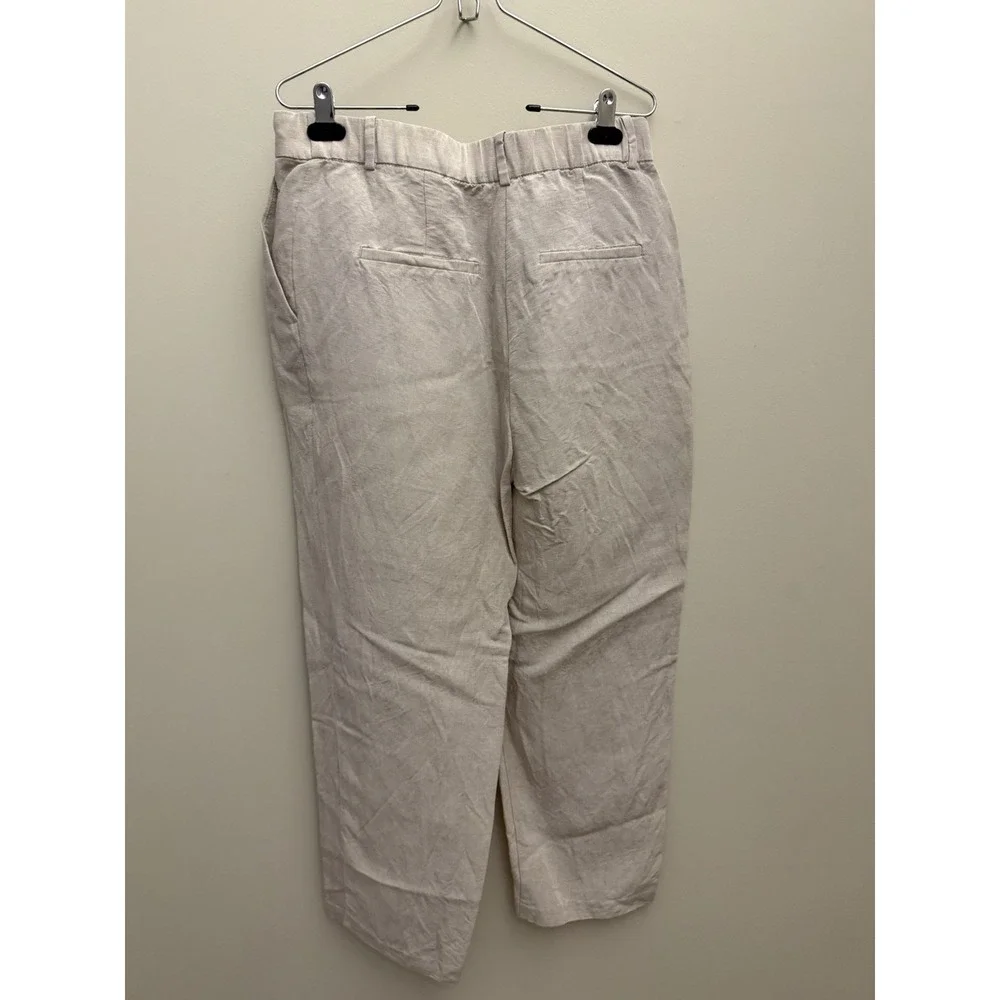 H&M Women's Linen Pants 12 Off‎ White Business Casual Mid-Rise Tapered Leg